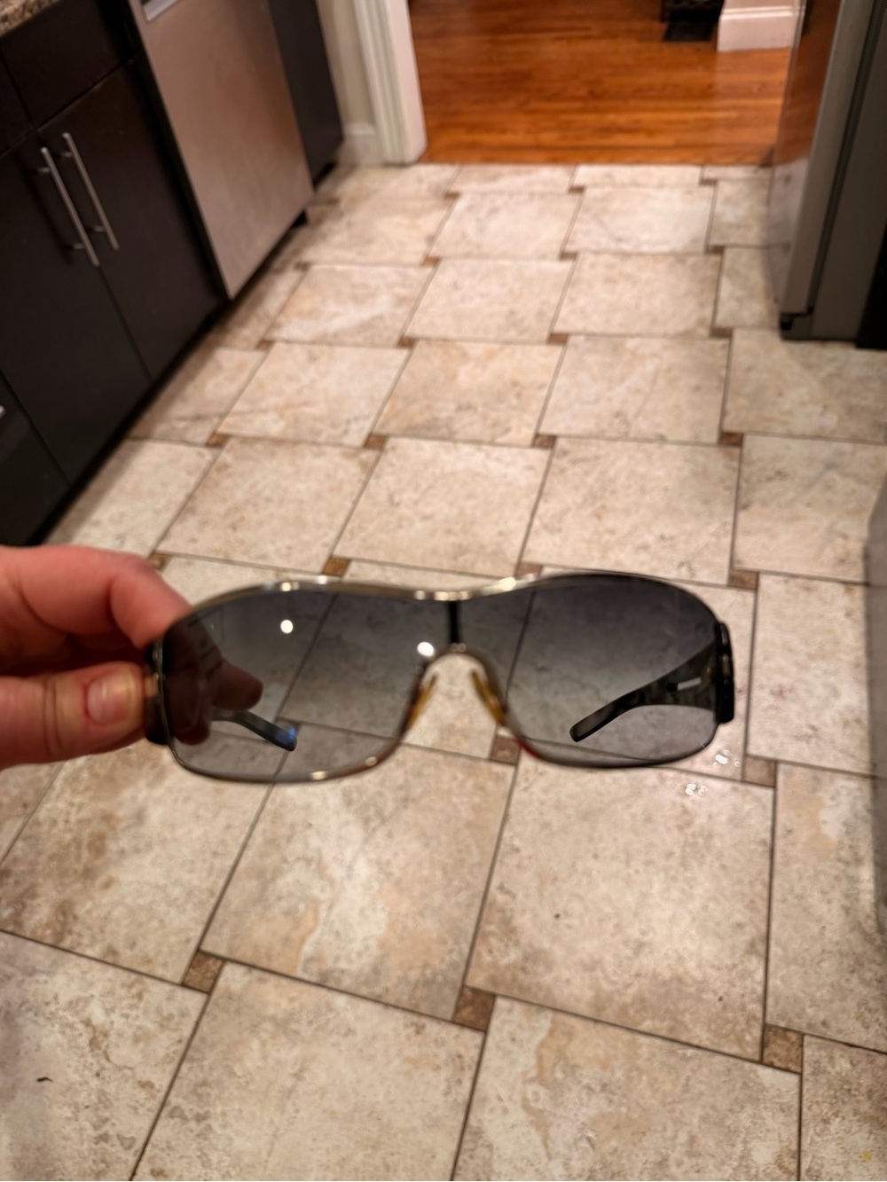 Prada Men's Wrap Sunglasses with Gray Gradient Lenses
